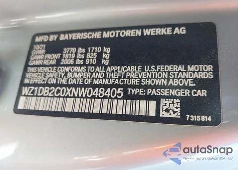2022 Toyota Gr Supra 2.0 z USA, uszkodzony, nr VIN WZ1DB2C0XNW048405